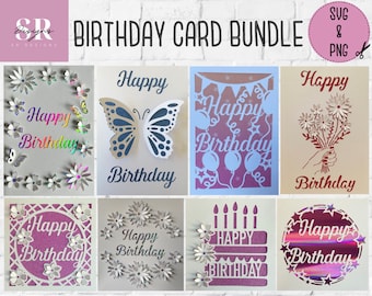 SVG: 3D/ ‘pop up’ Birthday card bundle. Birthday svg bundle. Card bundle. Happy birthday. Pop up card. Pop up flowers. 3D butterfly. SVG/PNG