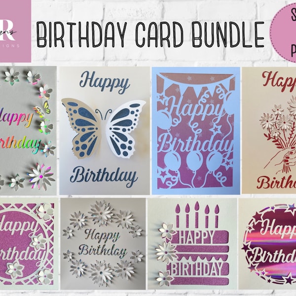 SVG: 3D/ ‘pop up’ Birthday card bundle. Birthday svg bundle. Card bundle. Happy birthday. Pop up card. Pop up flowers. 3D butterfly. SVG/PNG