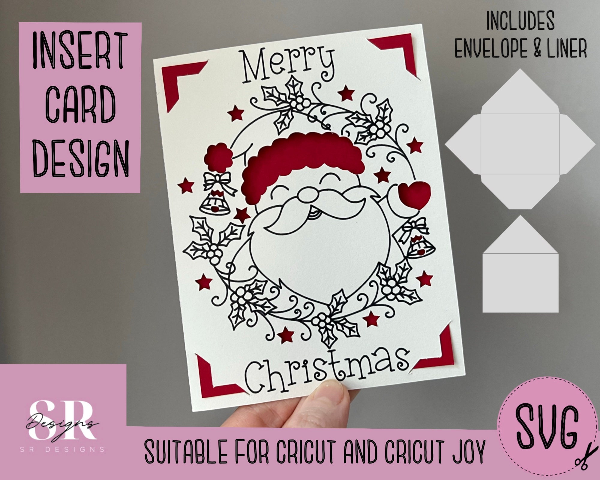 SVG: Christmas insert card. Cricut Joy friendly. Draw and cut card design. Envelope template included. Cricut Joy Christmas card SVG