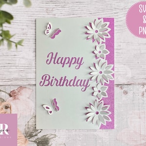 SVG: 'pop up'/ 3D Geburtstagskarte. Feier. Happy Birthday Svg. Karte svg. Pop up Blumen. 3d Blumen. Pop up SVG. 3D Karte svg. Cricut Karte