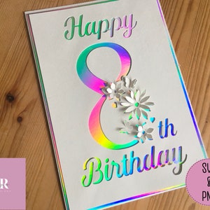 SVG: Pop up/ 3D 8th Birthday card. Number pop up. Floral pop up. Pop up number. Card pop up. 3D cut file. Pop up svg. Card making. SVG. PNG.