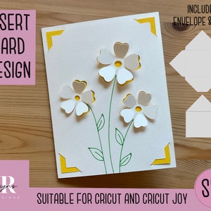 SVG: Bloem insteekkaart. Cricut Joy-vriendelijk. Teken en knip het kaartontwerp. Envelopsjabloon inbegrepen. Cricut Joy wenskaart SVG