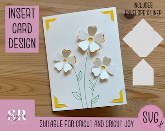 SVG: Flower insert card. Cricut Joy friendly. Draw and cut card design. Envelope template included. Cricut Joy greetings card SVG