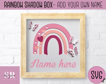 SVG: 3D Rainbow shadow box. Personalise. Digital download. Paper cutting. Layered card craft. Rainbow svg. rainbow shadow box svg.
