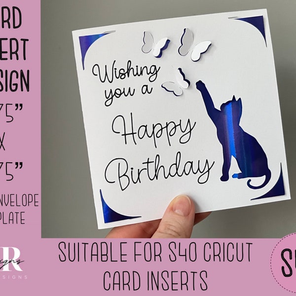 SVG: Tarjeta de inserción de cumpleaños 3D. Tarjeta de inserción Cricut S40. Tarjeta de cumpleaños svg. Tarjeta de cumpleaños cuadrada. Plantilla y sobre de tarjeta de cumpleaños.