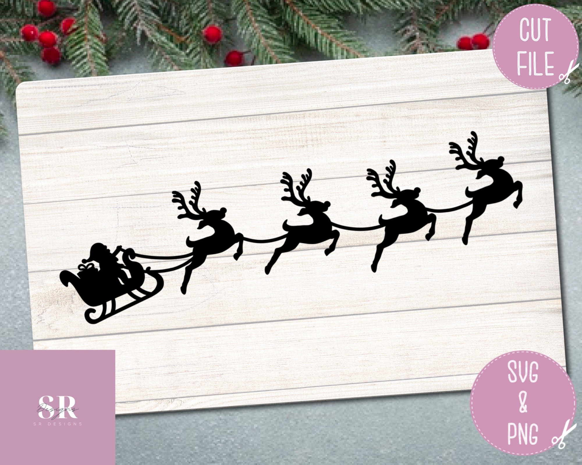 SVG: Santa Sleigh and Reindeer Svg. Christmas Scene Svg. Santa and His ...