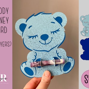 SVG: Teddy Birthday money card. Cricut Joy amichevole. Taglia e disegna la carta. Portavalute svg. Biglietto di compleanno svg. Money card svg.