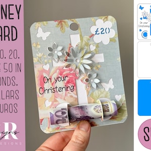 SVG: Carta di battesimo del denaro. Cricut Joy amichevole. Taglia e disegna il design delle carte. Portavalute svg. Carta di battesimo svg. Money card svg.