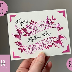 SVG: Moederdag insteekkaart. Cricut Joy-vriendelijk. Teken en knip kaartontwerp. Envelopsjabloon inbegrepen. Cricut Joy Moederdag kaart SVG