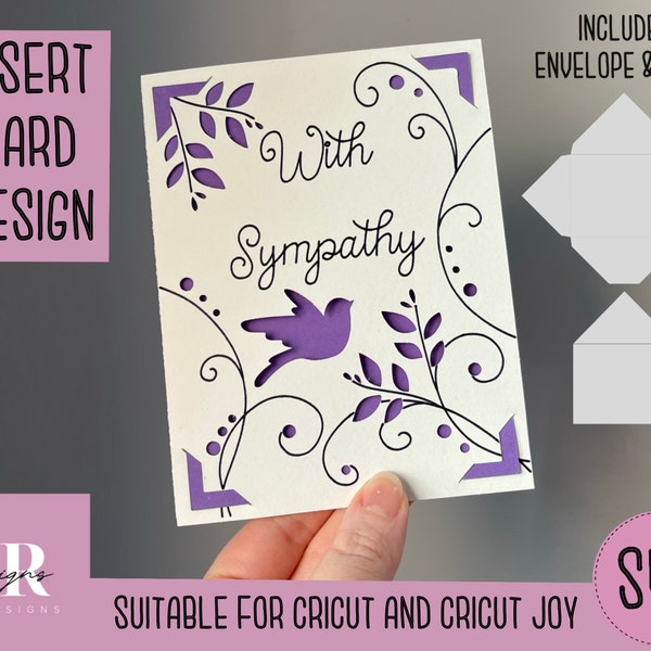 SVG: With sympathy insert card. Cricut Joy friendly. Draw and cut card design. Envelope template included. Cricut Joy sympathy card SVG
