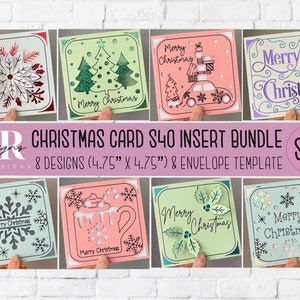 SVG: Weihnachtseinlage Kartenpaket. Cricut S40 Einlegekarte. Weihnachtskarte svg. Quadratische Weihnachtskarte. Weihnachtskartenschablone und Umschlag.