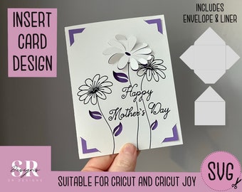 SVG: Mother’s Day  insert card. Cricut Joy friendly. Draw and cut card design. Envelope template included. Cricut Joy Mother’s Day card SVG