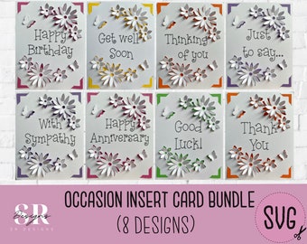 SVG: Occasion insert card bundle. 8 designs. Paper cutting. Greetings card svg. Cricut joy card bundle. Greetings card bundle.