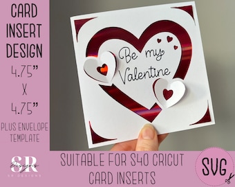 SVG: Valentines insert card. Cricut S40 insert card. Valentines card svg. Square Valentines card. Valentines card template and envelope.