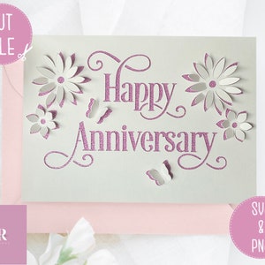 SVG: 'pop up' / 3D Feliz tarjeta de aniversario. Celebración. Boda svg. Tarjeta de aniversario svg. Pop up flores. Flores 3D. Emergente SVG