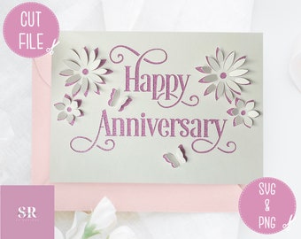 SVG: ‘pop up’/ 3D Happy anniversary card. Celebration. Wedding svg. Anniversary card svg. Pop up flowers. 3d flowers. Pop up SVG