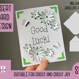 SVG: Bonne chance insérer la carte. Cricut Joy amical. Dessinez et découpez la conception de cartes. Modèle d’enveloppe inclus. Cricut Joy bonne chance carte SVG