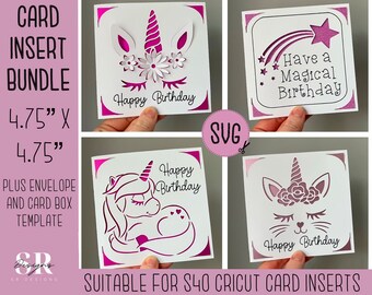 SVG: Birthday insert card bundle. Cricut S40 insert card. Birthday card svg. Square Birthday card. Birthday card template and envelope.