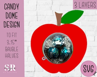 May include: A red apple-shaped candy dome design with a 3.15 inch bauble opening. The design is made for a 3-layer candy dome and includes an SVG file.