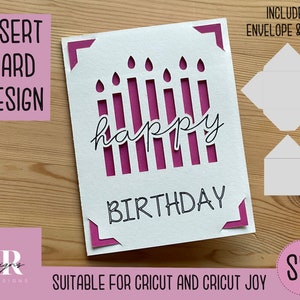 SVG: Tarjeta de cumpleaños. Compatible con Cricut Joy. Diseño para dibujar y recortar. Plantilla de sobre incluida. Tarjeta de cumpleaños SVG con Cricut Joy.