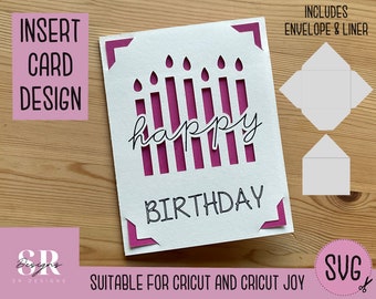 SVG: Birthday insert card. Cricut Joy friendly. Draw and cut card design. Envelope template included. Cricut Joy Birthday card SVG