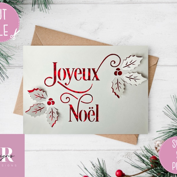 SVG: ‘pop up’/ 3D joyeux Noel card. Christmas card svg. Joyeux Noel svg. Pop up flowers. Pop up SVG. 3D card svg. Cricut card