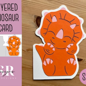 SVG : Carte de dinosaure. Svg de dinosaure en couches. Dinosaure 3D. fichier de coupe de dinosaure. dinosaure carte svg. SVG. PNG.