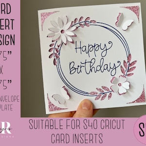 SVG: 3D Geburtstag Einsteckkarte. Cricut S40 Einlegekarte. Geburtstagskarte svg. Quadratische Geburtstagskarte. Geburtstagskarte Vorlage und Umschlag.