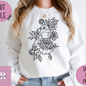 Floral bird SVG. Bird cut file. Robin SVG. Vinyl cutting. Bird T-shirt print. Floral svg. Floral bird cut file.