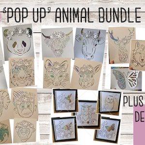 SVG 'pop up' Paquete: 22 x 3D / pop up Floral Animal archivos de corte. Gran relación calidad-precio, 70p por SVG! Corte de cartas. 22 pop up SVG más 5 archivos adicionales.