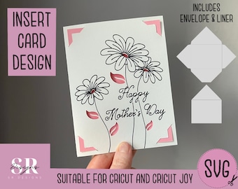 SVG: Mother’s Day  insert card. Cricut Joy friendly. Draw and cut card design. Envelope template included. Cricut Joy Mother’s Day card SVG