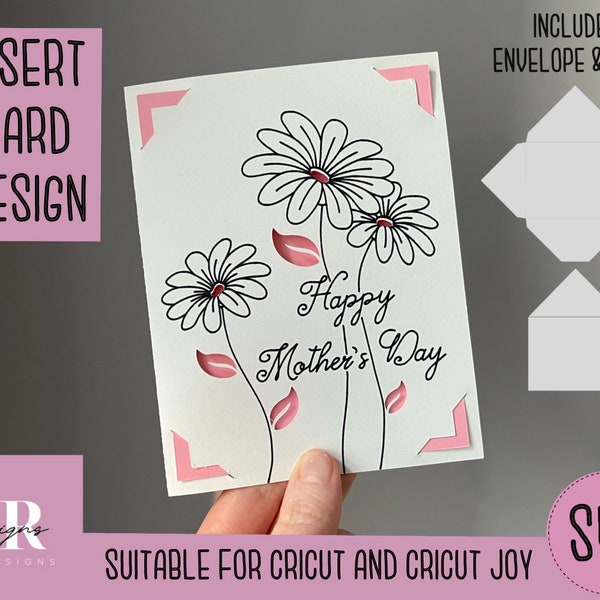 SVG: Mother’s Day  insert card. Cricut Joy friendly. Draw and cut card design. Envelope template included. Cricut Joy Mother’s Day card SVG