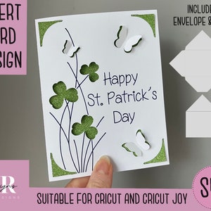 SVG: Cartão de inserção do Dia de São Patrício. Cricut Joy amigável. Desenhe e corte o design do cartão. Envelope incluído. Cartão do dia de São Patrício Cricut Joy SVG