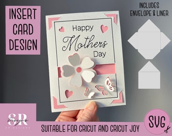 SVG: 3D Muttertag Einlagekarte. Cricut Joy freundlich. Gezeichnetes und geschnittenes Kartendesign. Umschlagschablone inklusive. Cricut Joy Muttertag Karte.