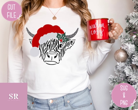 SVG: Santa cow. Highland Santa cow svg. Vinyl cutting. Cut file. Christmas cow svg. Highland Christmas.