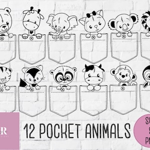 SVG: Pocket Animals. Cute Animal Svg. Cute Animal cut files. Cute animals. Vinyl cutting. Baby personalisation. Baby onesie design.