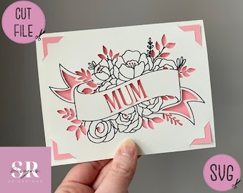 SVG: Mum insert card. Cricut Joy friendly. Draw and cut card design. Envelope template included. Cricut Joy Mother’s Day card SVG
