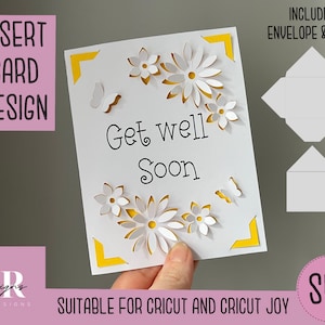 SVG: Obtenez bien insérer la carte. Cricut Joy amical. Dessinez et découpez la conception de cartes. Modèle d’enveloppe inclus. Cricut Joy get well carte SVG