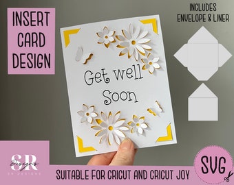 SVG: Get well insert card. Cricut Joy friendly. Draw and cut card design. Envelope template included. Cricut Joy get well card SVG
