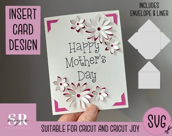 SVG: Mother’s Day  insert card. Cricut Joy friendly. Draw and cut card design. Envelope template included. Cricut Joy Mother’s Day card SVG