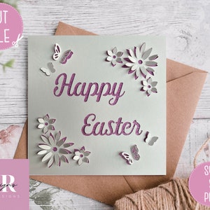 SVG: Carte de Pâques florale 3D. Carte de Pâques pop-up. Joyeuses Pâques. Carte de Pâques SVG