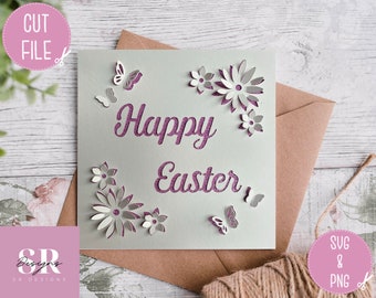 SVG: 3D floral Easter card. Pop up Easter card. Happy Easter. Easter card SVG