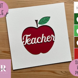 SVG: ‘pop up’/ 3D Teacher card. Digital download. Paper cutting. Teacher appreciation card. Teacher Apple Card. Layered svg.