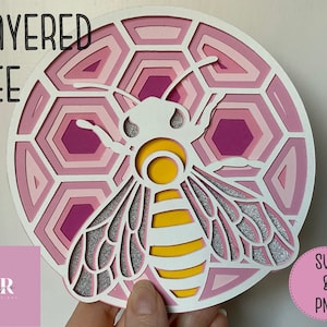 SVG: 3D warstwowa pszczoła. Pobieranie cyfrowe. Wycinanie papieru. Tworzenie kartek. Pop up SVG. bumble bee svg. Warstwowa pszczoła.