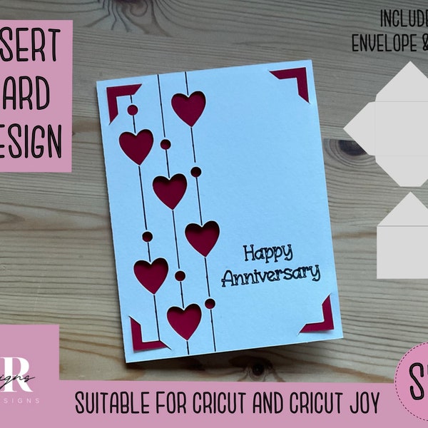 SVG: Anniversary insert card. Cricut Joy friendly. Draw and cut card design. Envelope template included. Cricut Joy Anniversary card SVG