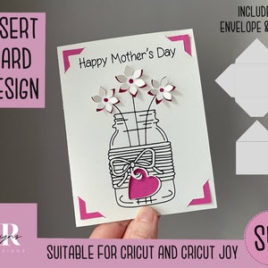 SVG: Tarjeta insertable para el Día de la Madre. Compatible con Cricut Joy. Diseño de tarjeta para dibujar y recortar. Plantilla de sobre incluida. Tarjeta SVG para el Día de la Madre con Cricut Joy.