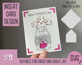 SVG: Mother’s Day  insert card. Cricut Joy friendly. Draw and cut card design. Envelope template included. Cricut Joy Mother’s Day card SVG