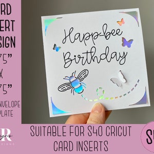 SVG: Bee Birthday Einlagekarte. Cricut S40 Einlagekarte. Bienenkarte svg. Quadratische Geburtstagskarte. Happbee Geburtstagskarte Vorlage und Umschlag.