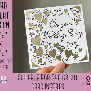 SVG: ウェディング インサート カード。Cricut S40 インサート カード。結婚式当日のカード SVG。スクエア ウェディング カード。ウェディング カードのテンプレートと封筒。