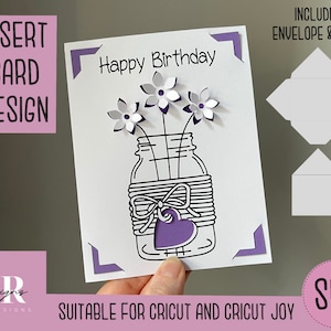 SVG: insteekkaart verjaardag. Cricut-vriendelijk. Teken en snij een kaartontwerp. Envelopsjabloon inbegrepen. Cricut Joy verjaardagskaart SVG
